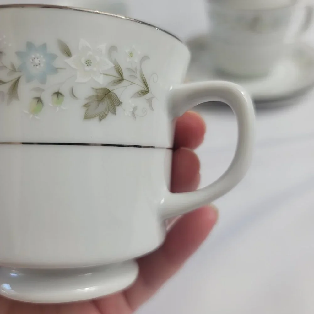 FOUR Imperial China Wild Flower Cup & Saucer Sets Green Blue & White Flowers